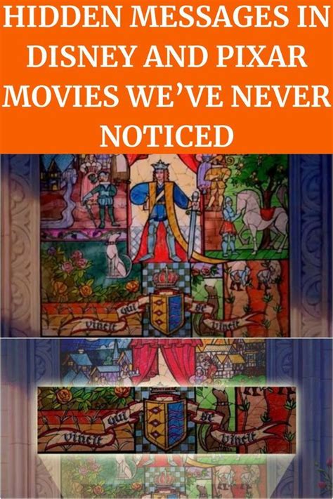 stained glass window with the words hidden messages in disney and pixar movies we've never noticed