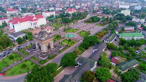 Aerial Patuxai Monument Vientiane Laos Skyline Temple City Tourism Asia ...