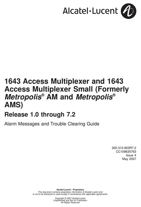 ALCATEL-LUCENT 1643 AMS MULTIPLEXER OPERATION MANUAL | ManualsLib