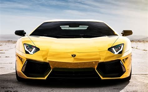 Download wallpapers Lamborghini Aventador, LP 700-4, gold Lamborghini, front view for desktop ...