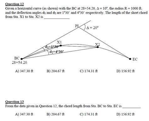 Solved Question 12 Given a horizontal curve (as shown) with | Chegg.com