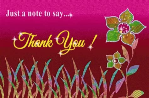 a thank you card with flowers and grass on it, says just a note to say