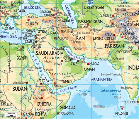 Physical Map Of Middle East