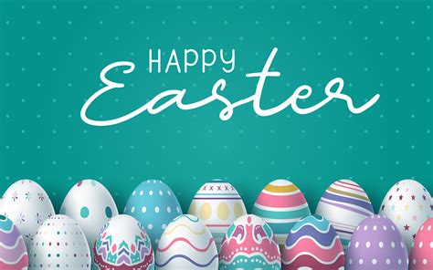 Happy Easter green background with colorful eggs 1012916 Vector Art at ...