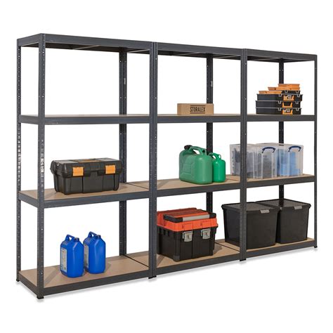 3x Storalex VRS Garage Shelving Units 1600mm High 200kg Grey - Tufferman