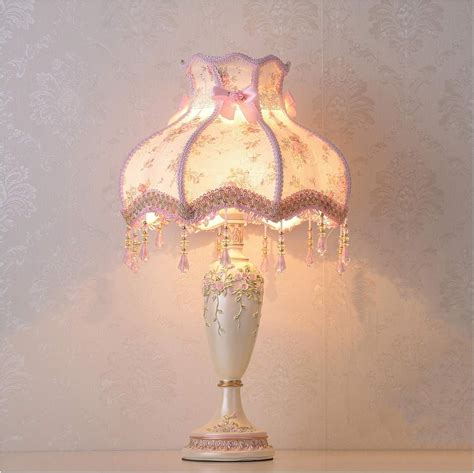 WFTD Victorian Style Table Lamp 13 Inches Pink Fabric Princess Bedside Lamps Hand Painted Resin ...