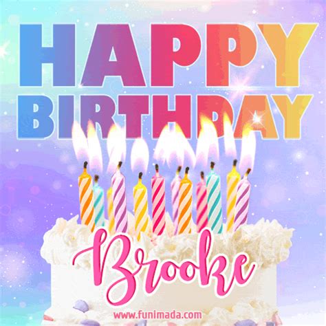 Animated Happy Birthday Cake with Name Brooke and Burning Candles — Download on Funimada.com