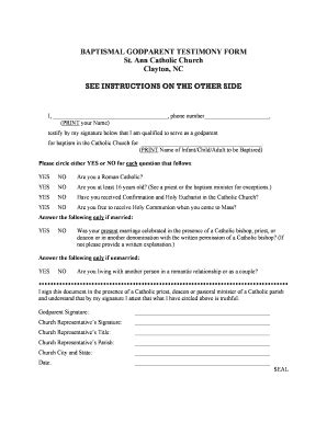 Baptismal Godparent Testimony Form - Fill Online, Printable, Fillable ...