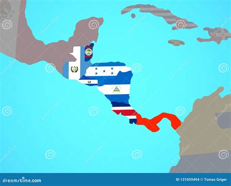 Central America with Flags on Map Stock Illustration - Illustration of ...