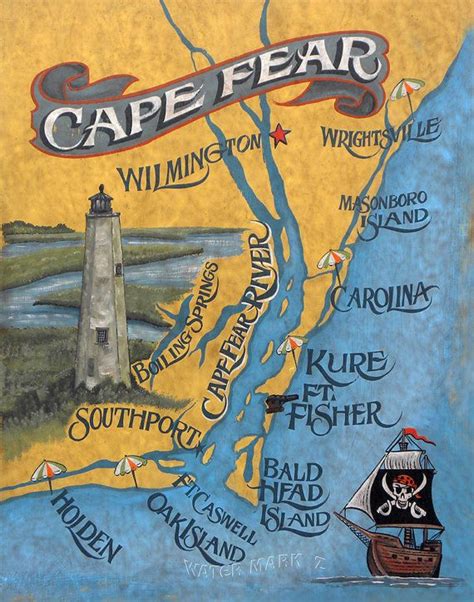 Cape Fear River Print from an original hand painted and | Etsy | Retro map art, Retro map, Map art