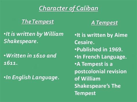 Character of caliban in "The Tempest" and "A Tempest"