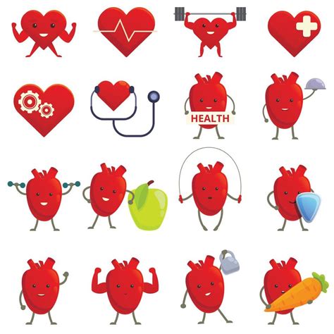 Healthy heart icons set, cartoon style 8966466 Vector Art at Vecteezy