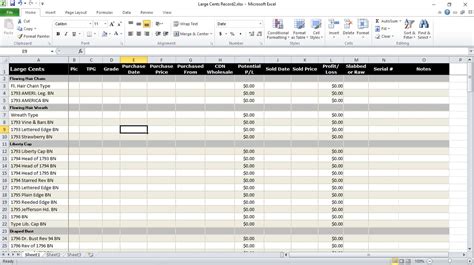 Excel Spreadsheet Coin Inventory Templates - Printable Word Searches