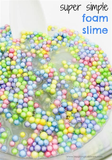 Simple slime recipe with foam balls - Laughing Kids Learn