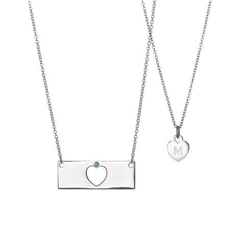 Mother Daughter Custom Birthstone Heart Bar Necklace Set