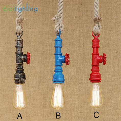 Nordic style 120cm rope pendant light Edison retro vintage water pipe pendant lamp industrial ...