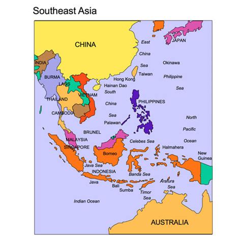 Southeast Asia Regional PowerPoint Map, Countries, Names - Clip Art Maps