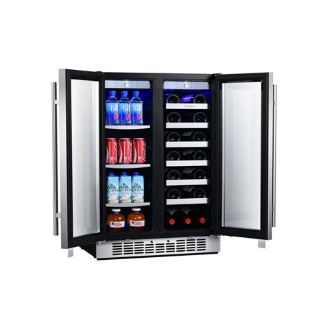 TITAN 24 in. 60-Can and 21-Bottle French Door Stainless Steel Dual Zone Built-In Beverage and ...