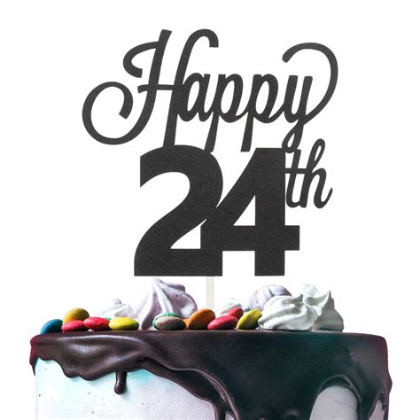 Buy LINGTEER Happy 24th Birthday Black Cake Topper - Cheers to 24th Birthday 24 Years Old ...