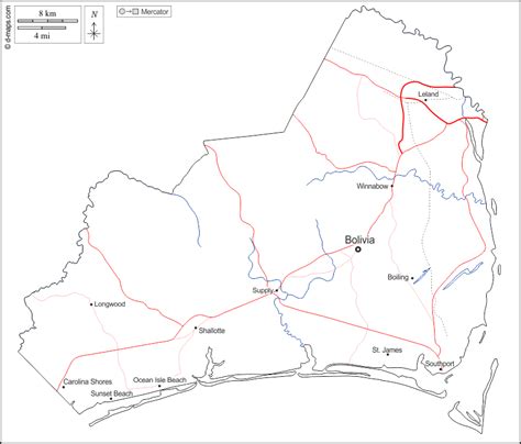 Brunswick County free map, free blank map, free outline map, free base map outline, hydrography ...