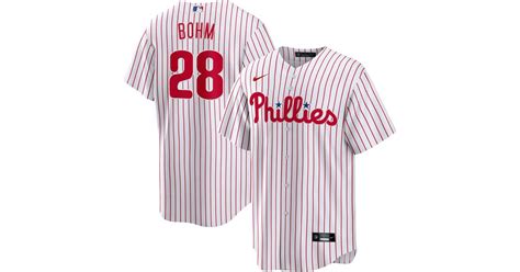 Nike Philadelphia Phillies Alec Bohm #28 White Cool Base Jersey in Red for Men | Lyst