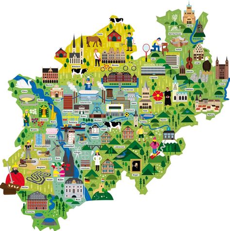 Am map of the german state North Rhine-Westphalia showing all bigger ...