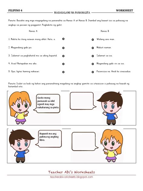 Filipino 4 Worksheet: Magagalang Na Pananalita