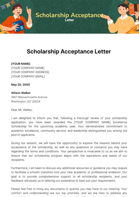 Free Scholarship Acceptance Letter Template - Edit Online & Download | Template.net