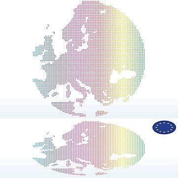 European Continent Map Displayed On Flag Button Area Economy Language Vector, Area, Economy ...