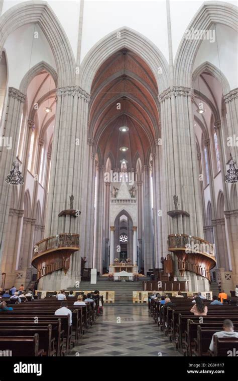 SAO PAULO, BRAZIL - FEBRUARY 3, 2015: Interior of Catedral da Se cathedral in Sao Paulo, Brazil ...