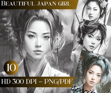 10 Grayscale Coloring Pages of Beautiful Japanese Girl HD Japan Adult Color Pages Adult Coloring ...