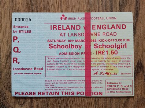 Ireland v England 1983 Rugby Ticket - Rugbyreplay