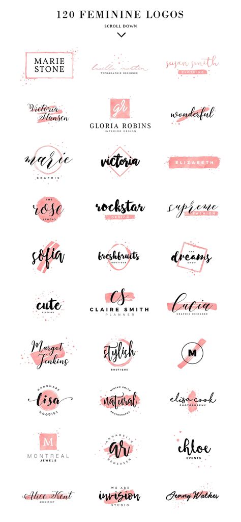 120 Feminine Branding Logos by Davide Bassu on @creativemarket | Logo ...