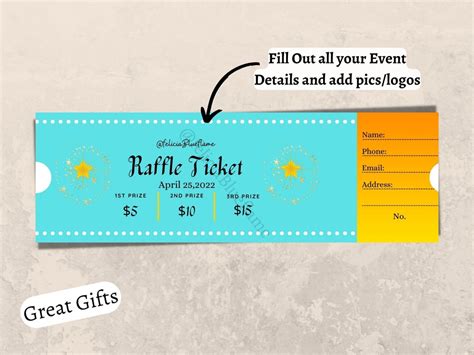 Blue and Gold Ticket, Editable Raffle Ticket Template, Diy Ticket ...