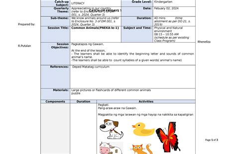 Kinder Catch UP Friday Lesson PLAN - CATCH-UP FRIDAYS TEACHING GUIDE Prepared by: Rheneliza R ...