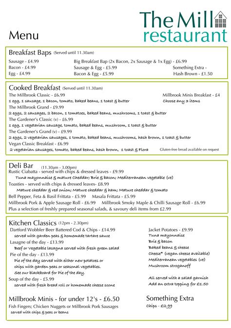 The Mill Gravesend Menu - Millbrook Garden Centre