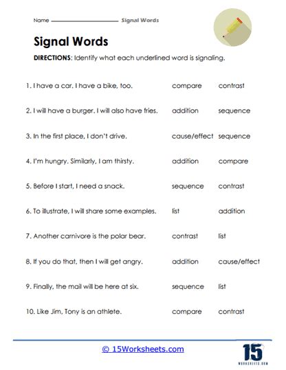 Signal Words Worksheets - 15 Worksheets.com