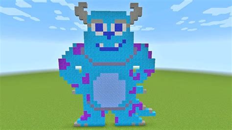 How To Build Sulley From Monsters Inc. Pixel Art In Minecraft - YouTube