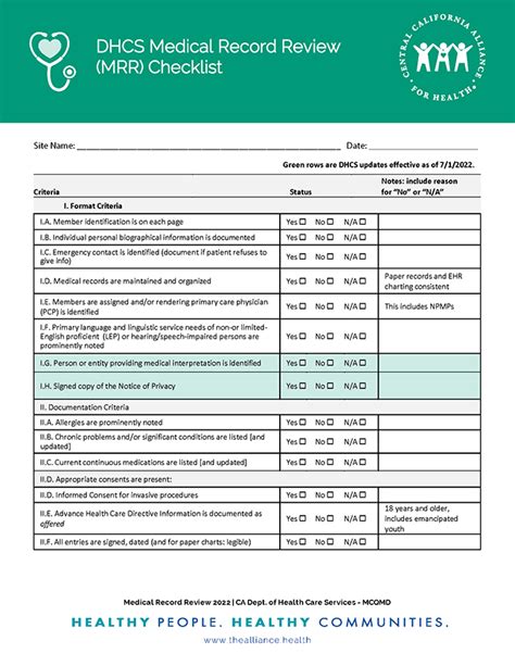 DHCS Medical Record Review (MRR) Checklist - Central California Alliance for Health