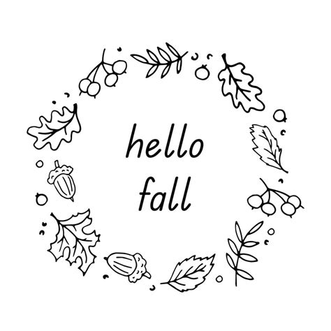 Hello, fall. A hand-drawn vector black-and-white illustration with an ...