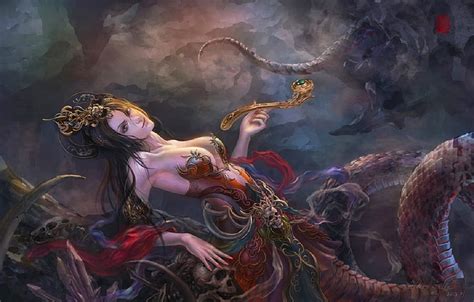 Snake Woman, art, fantasy, girl, digital, bonito, woman, snake, HD wallpaper | Peakpx