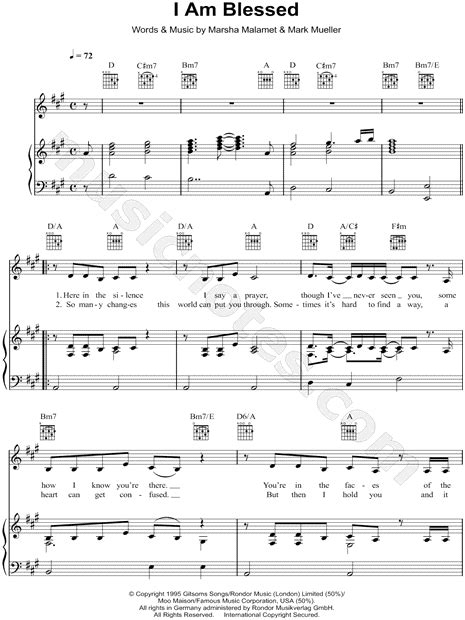 Eternal "I Am Blessed" Sheet Music in A Major (transposable) - Download & Print - SKU: MN0112718