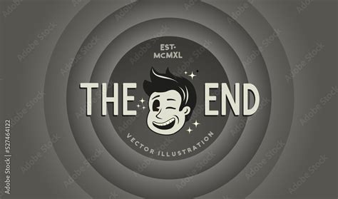 The End - Vintage film cartoon style ending background with a winking character. Vector ...