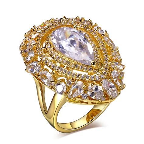 New Fashion Women Rings Dress evening Drop Main stone Clear White Cubic ...