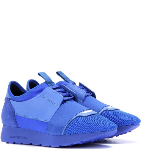 Balenciaga Race Runner Leather And Suede Sneakers in Blue | Lyst