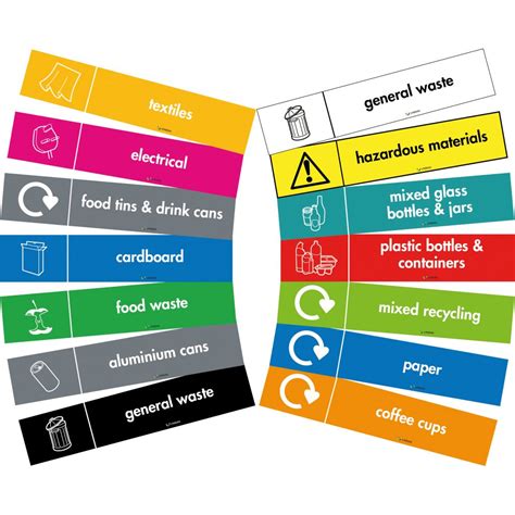 Recycling Bin Labels 148 x 30mm Landscape, Multiple Waste Stream ...