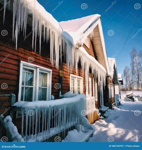 Large Icicles Hang from the Roofs of Houses, Generative AI Stock Illustration - Illustration of ...