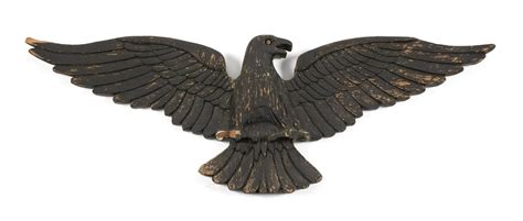 Lot - CARVED WOODEN EAGLE PLAQUE Painted black. Height 12". Width 36".