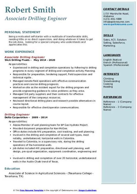 Drilling Engineer Resume Samples | QwikResume