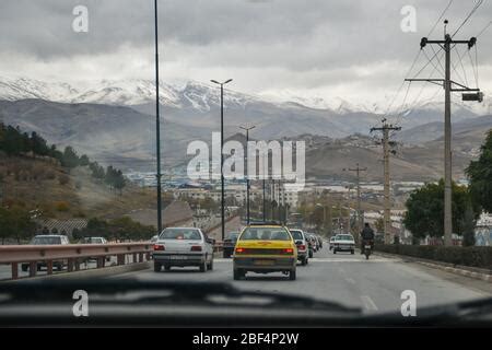 Winter Tehran view with a snow covered Alborz Mountains on background ...